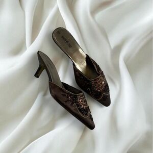 White Stag brown beaded pointed toe kitten heels y2k vintage fairy boho